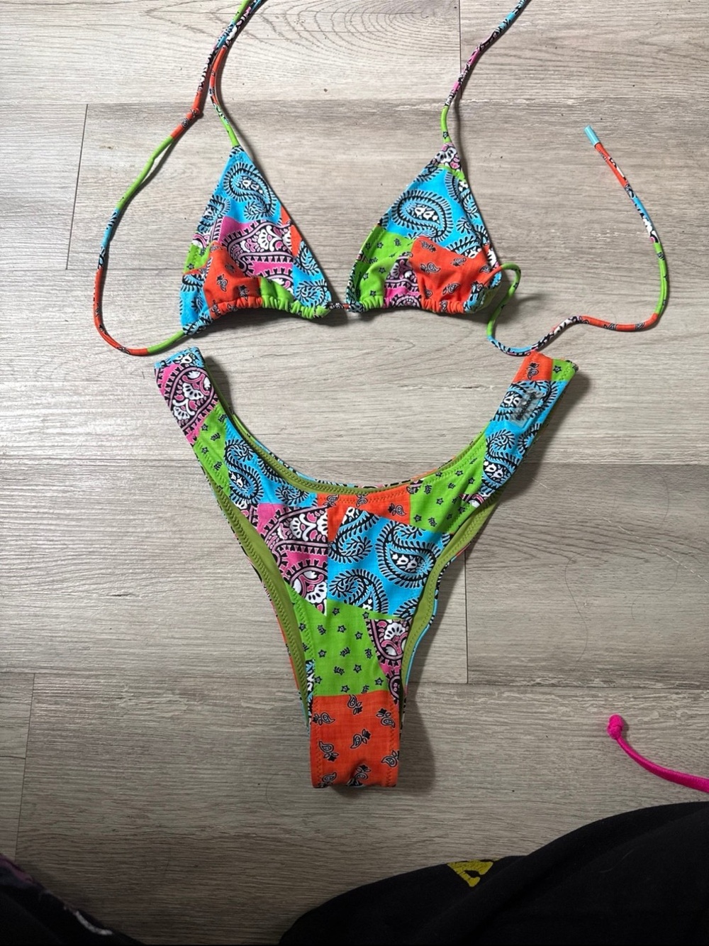 Blackbough Multicolor Paisley Patchwork Triangle Bikini